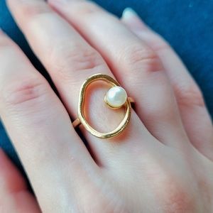 2 for $18❤️‍🔥 Gold Metal Loop Faux Pearl Asymmetrical Ring Size 9